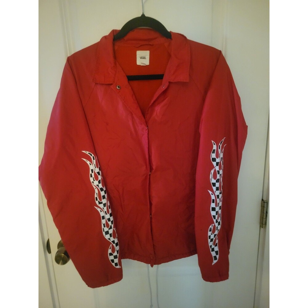 Vans Off The Wall Red Windbreaker With Flame Designs Women's Sz L